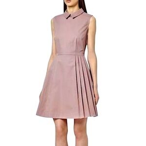 REISS Hudson Pleated Knee Length Collared Sleeveless Cotton Stretch Dress